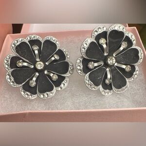 Elegant Silver and Black Floral Earrings Made in Germany